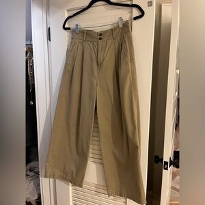 Madewell Khaki wide leg cropped trousers, Size 2
